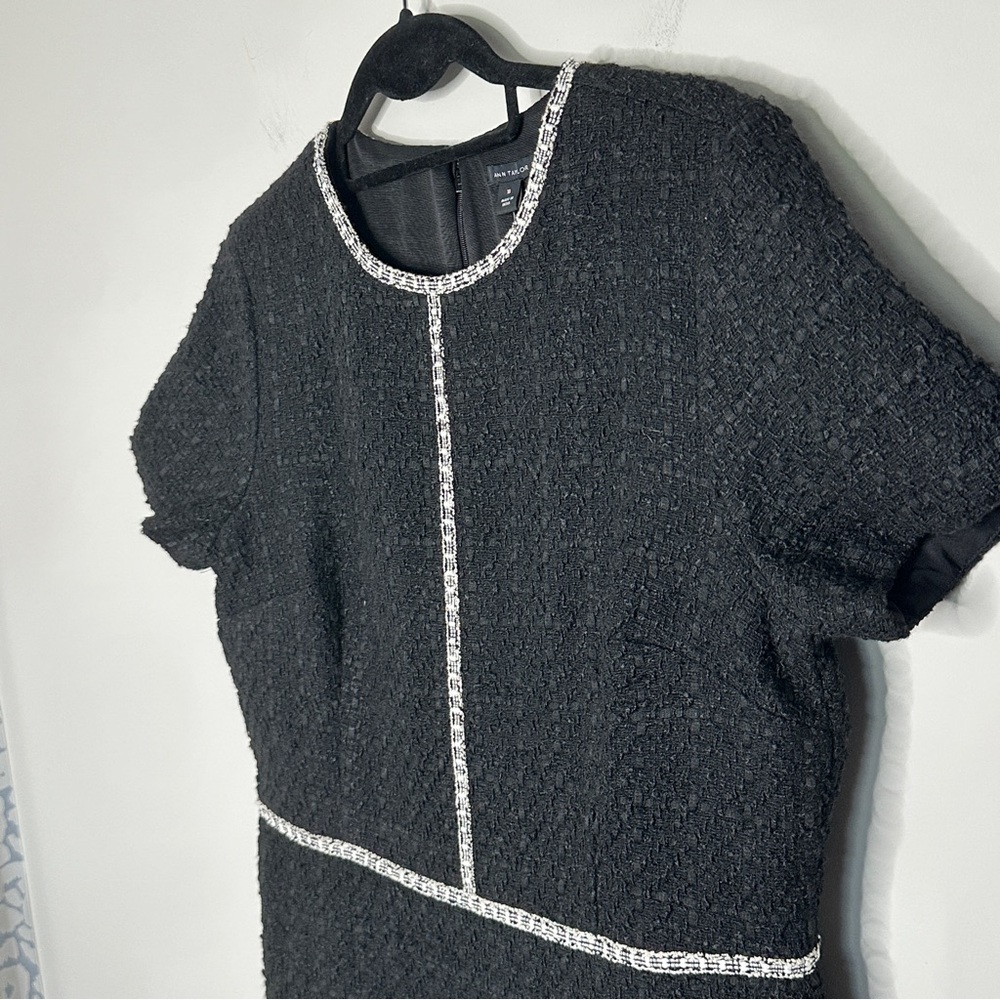 Ann Taylor Black Tweed Mini Dress with Contrast Trim - Picture 9 of 13